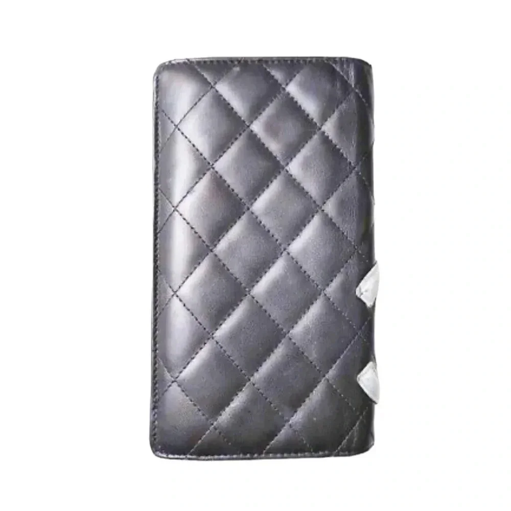 Chanel Quilted Calfskin Black Cambon Line Silver Leather Long Wallet